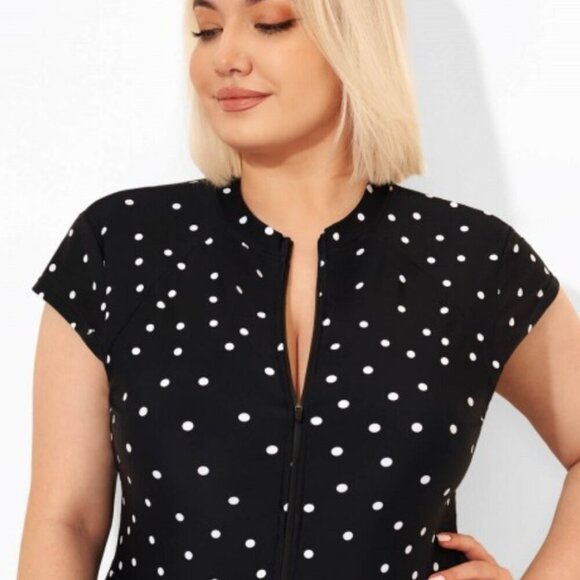 Meet Curve 3XL NWOT Black & White Polka Dot Swimsuit Beach Resort Vacation - Picture 3 of 13